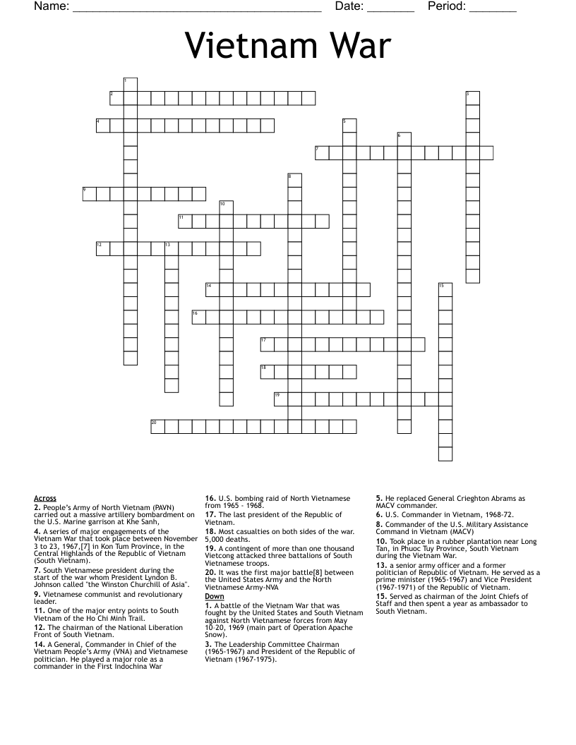 Vietnam War Crossword