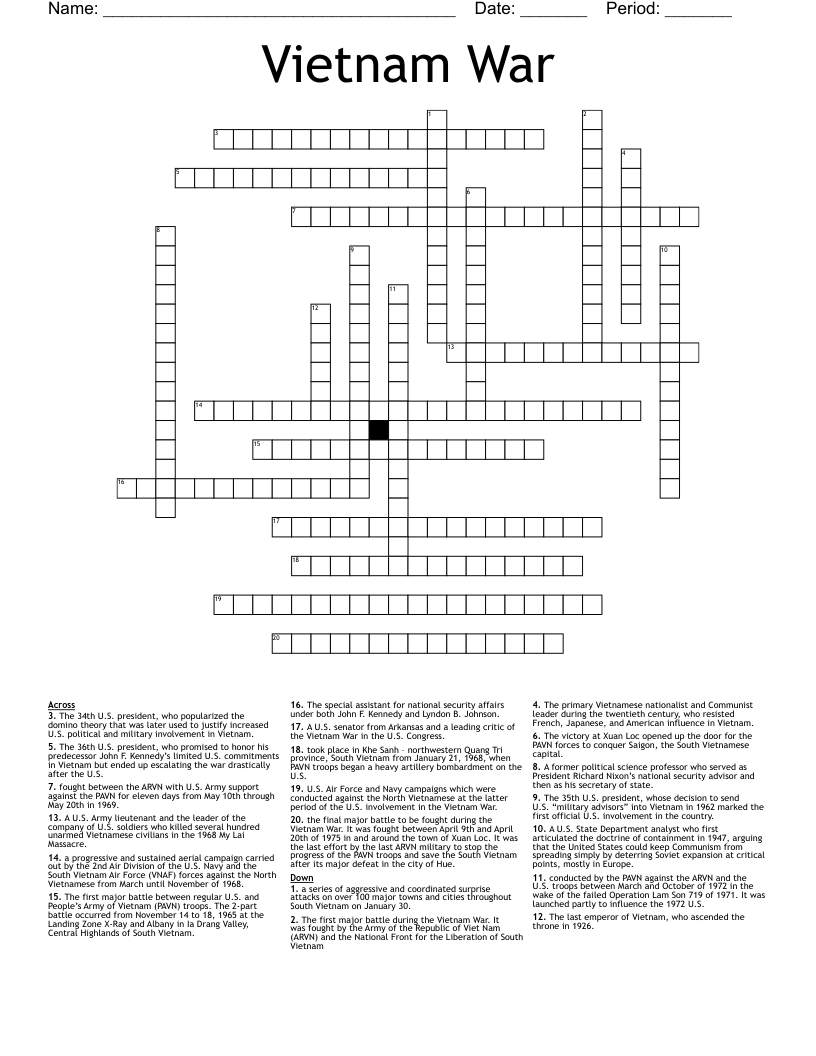 Vietnam War Crossword