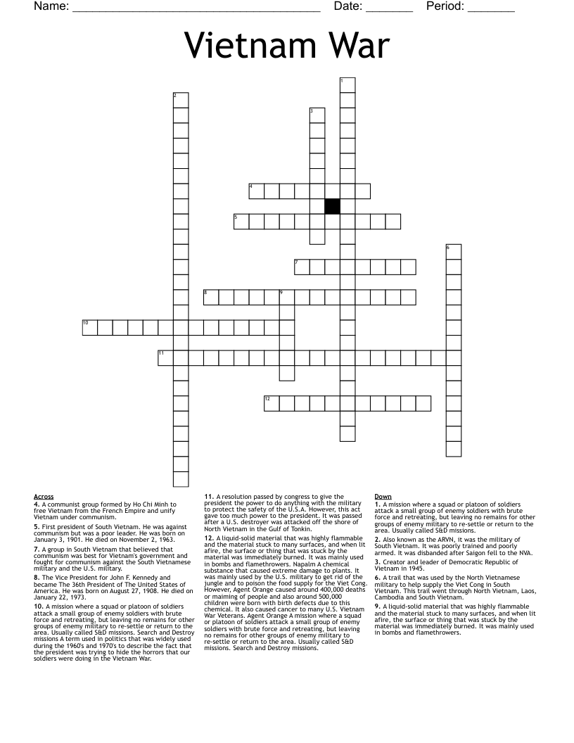 Vietnam War Crossword