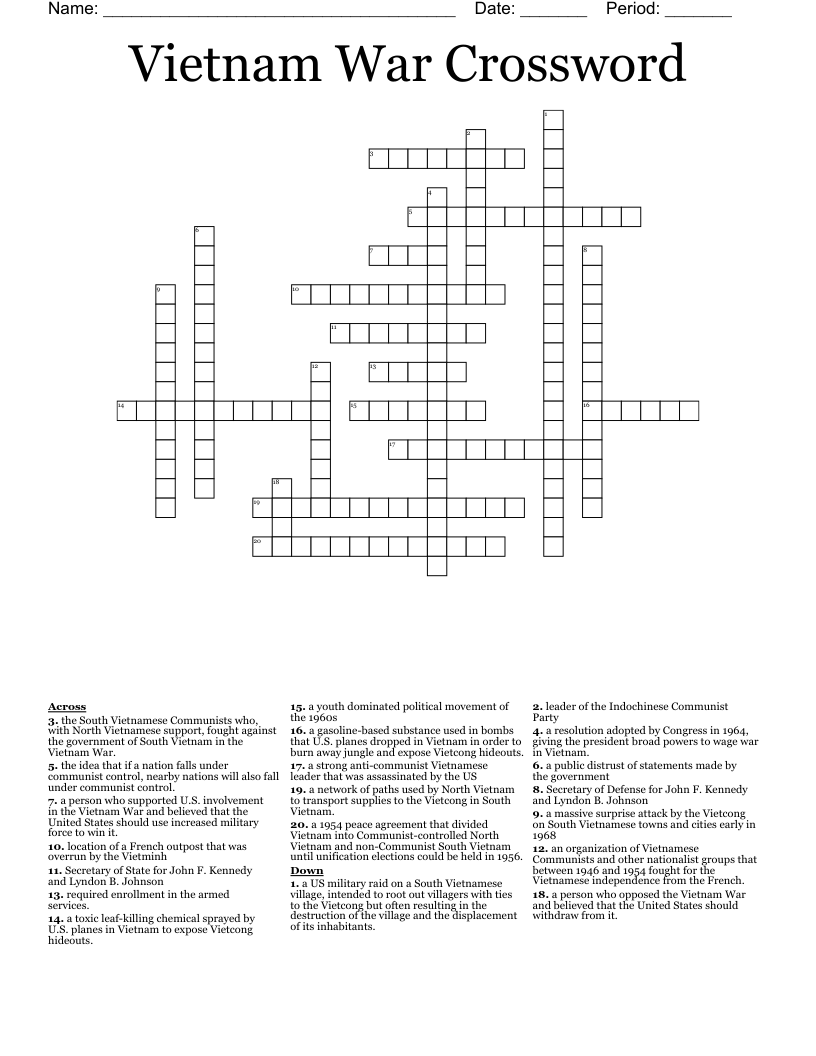 Vietnam War Crossword