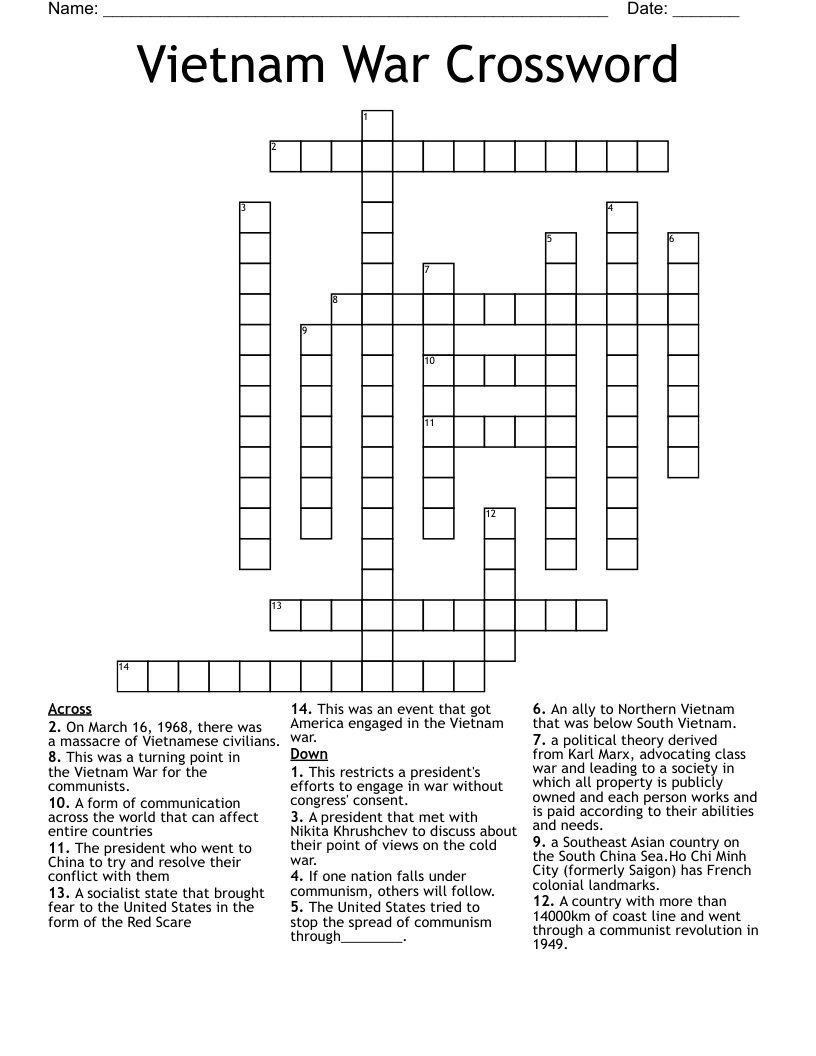Vietnam War Crossword