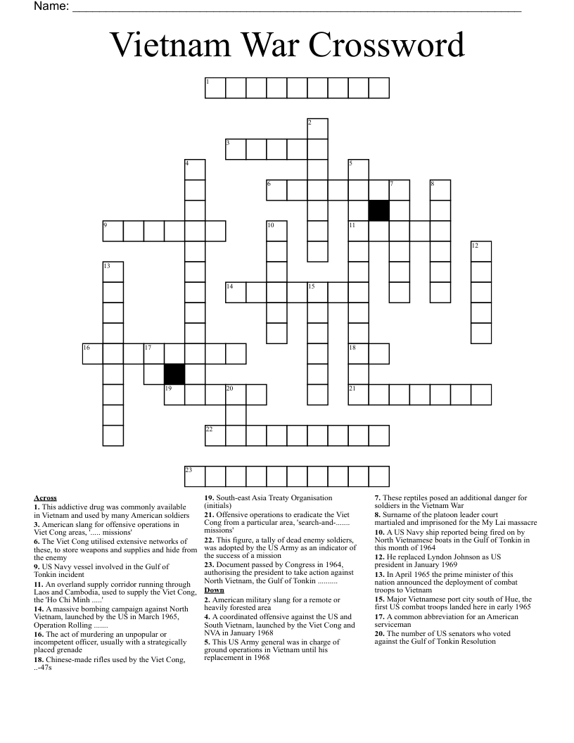 Vietnam War Crossword