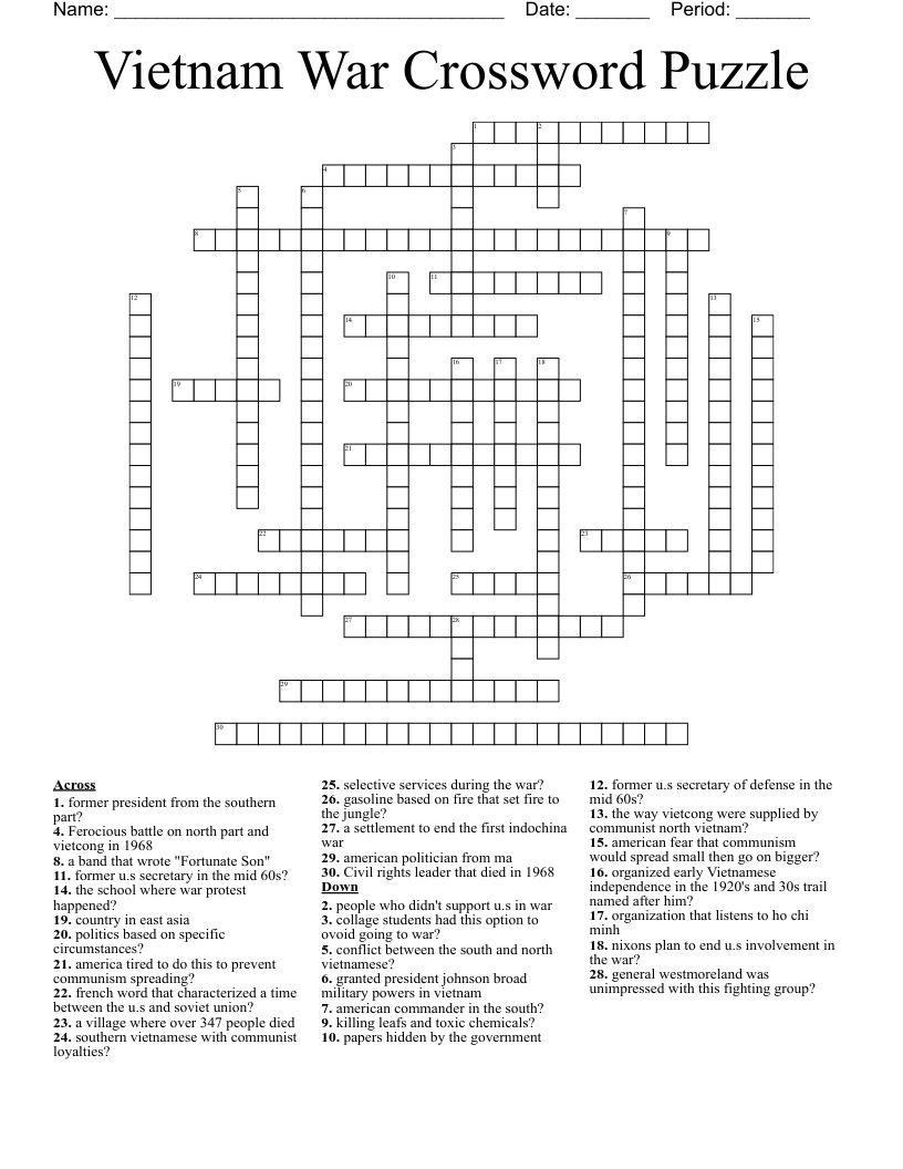 Vietnam War Crossword Puzzle