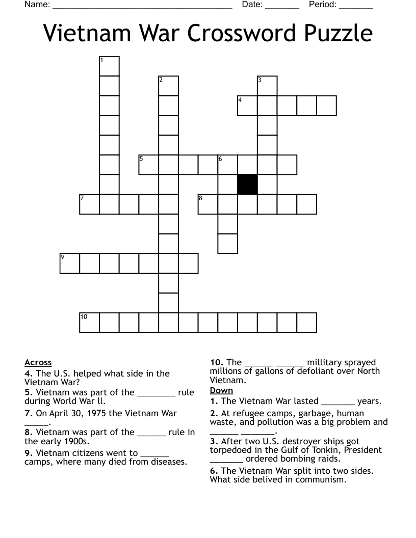 Vietnam War Crossword Puzzle