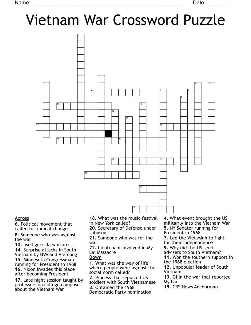 Vietnam War Crossword Puzzle