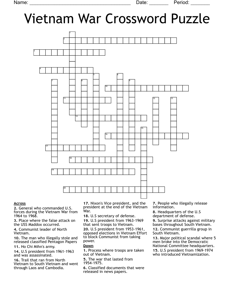 Vietnam War Crossword Puzzle