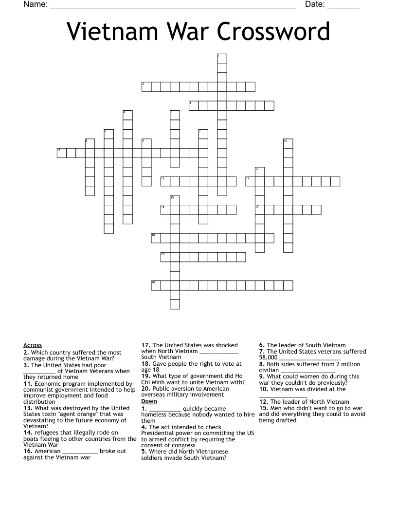 Vietnam War Crossword 