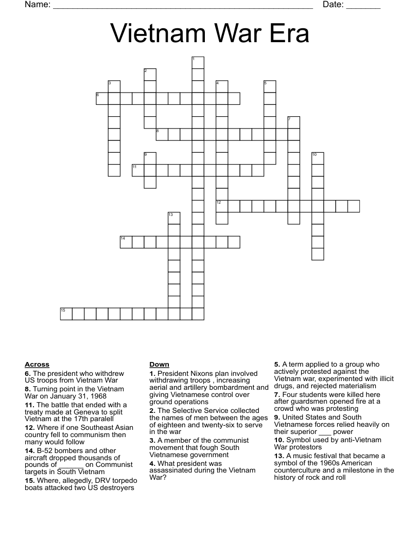 Vietnam War Era Crossword