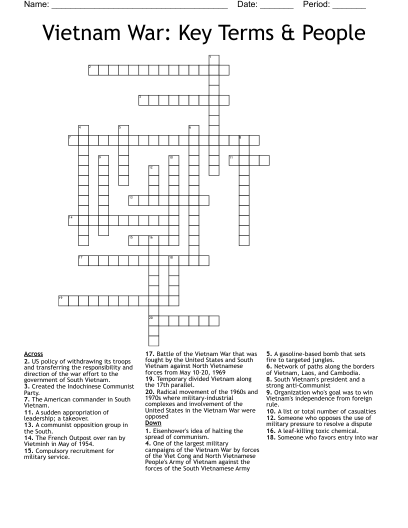 Vietnam War: Key Terms & People Crossword