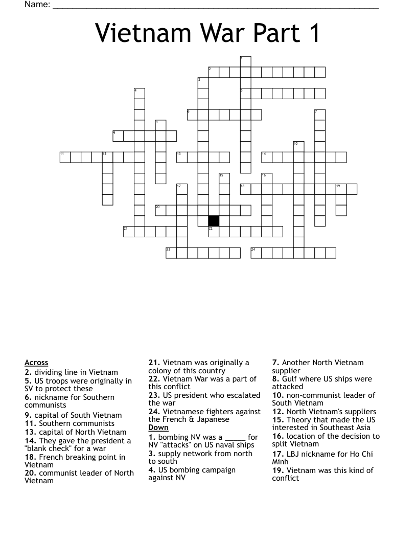 Vietnam War Part 1 Crossword