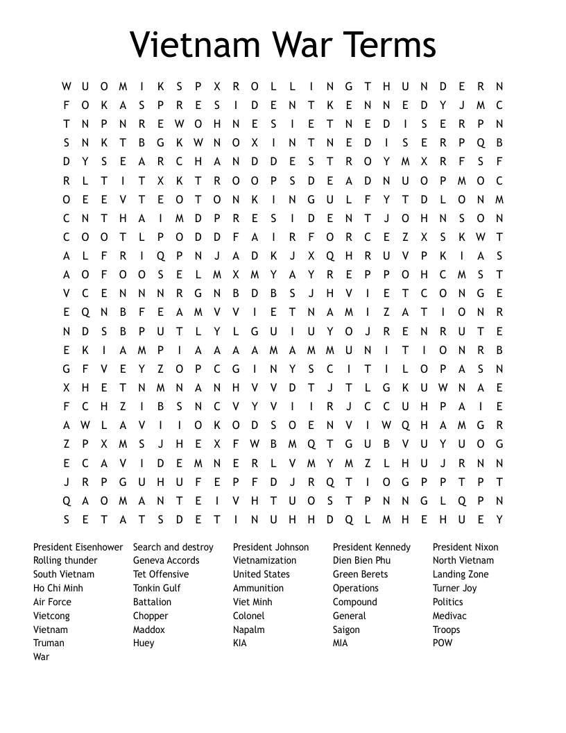 Vietnam War Terms  Word Search