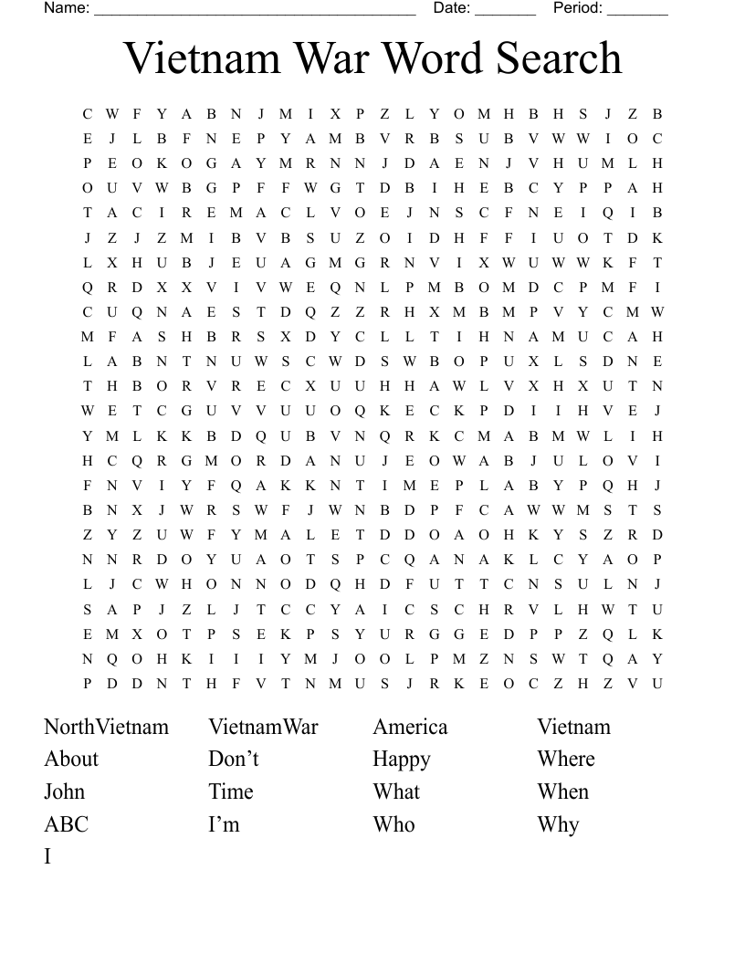 Vietnam War Word Search