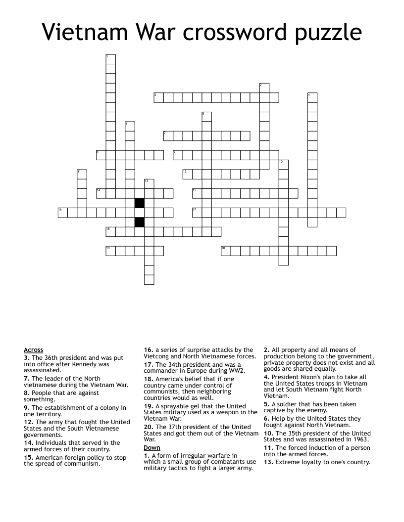 Vietnam War crossword puzzle