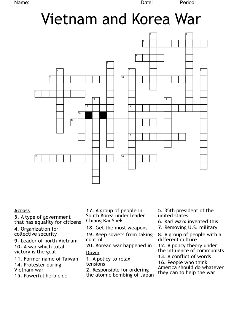 Vietnam and Korea War Crossword
