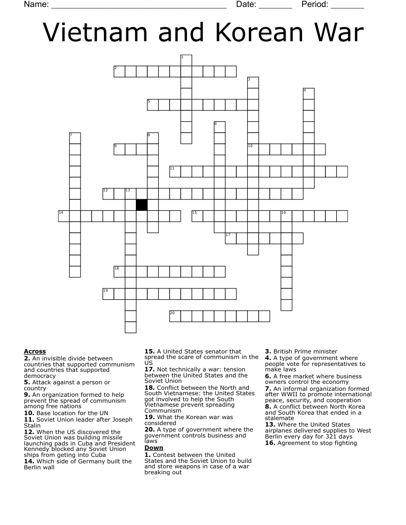 Vietnam and Korean War Crossword