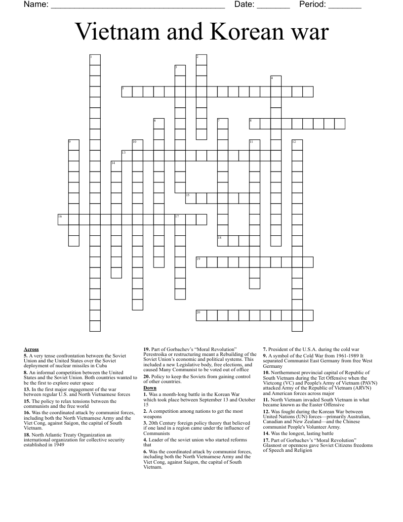 Vietnam and Korean war Crossword