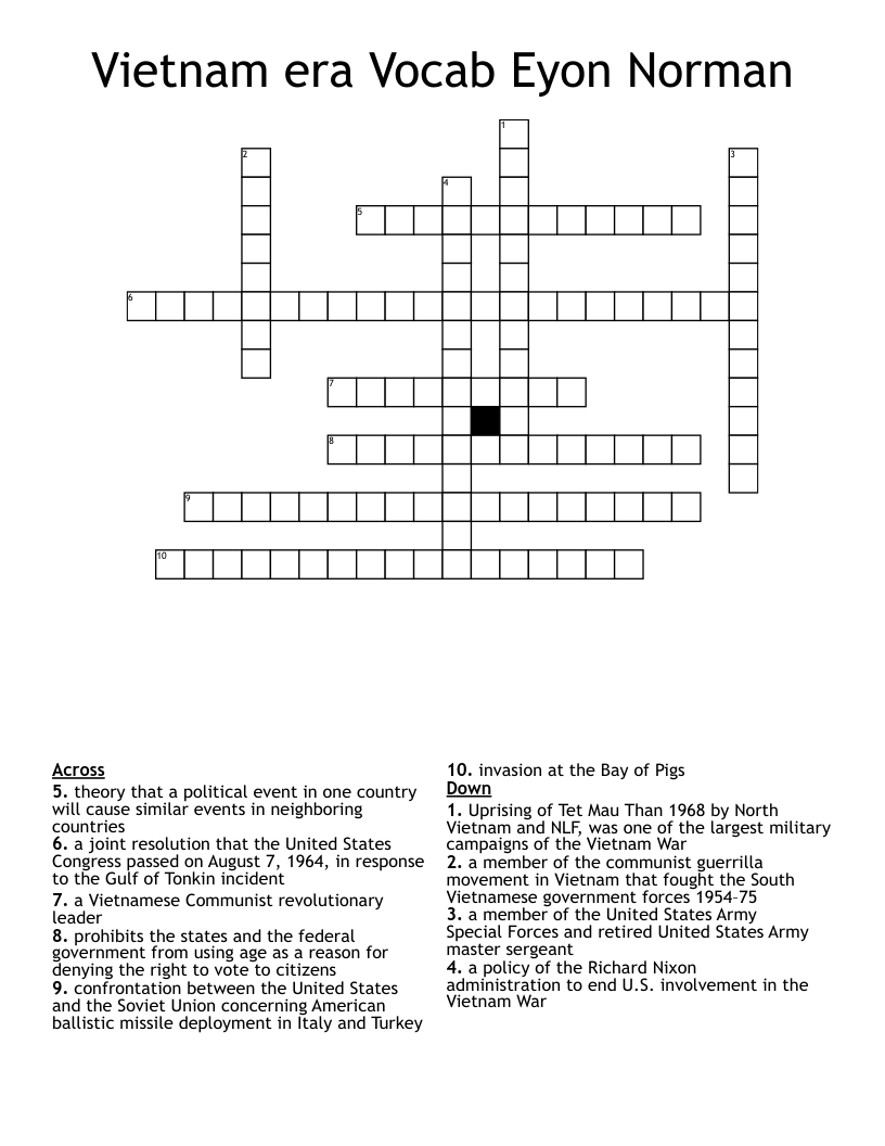 Vietnam era Vocab Eyon Norman Crossword