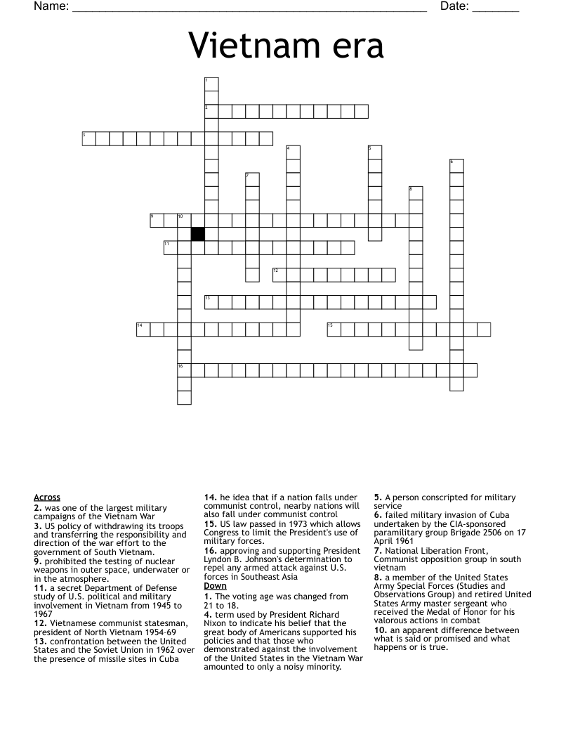 Vietnam era  Crossword