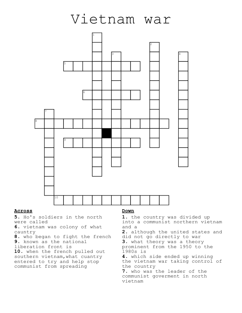Vietnam war Crossword
