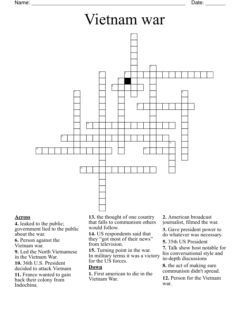 Vietnam war Crossword