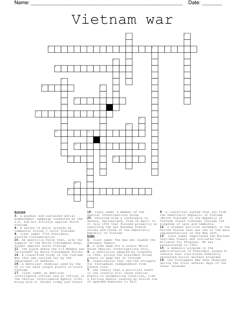 Vietnam war Crossword