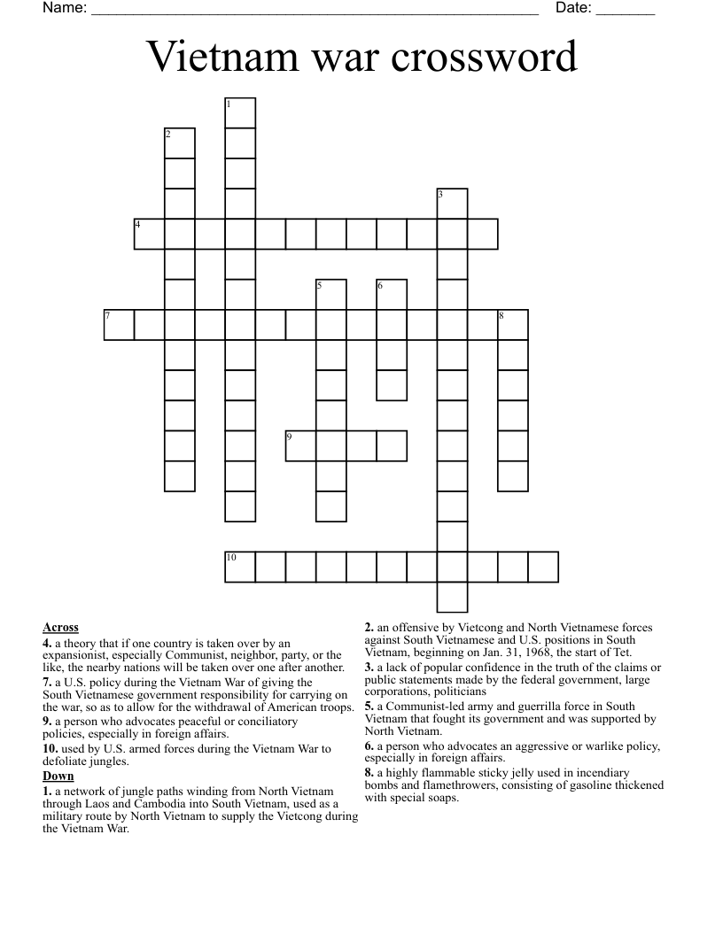 Vietnam war crossword