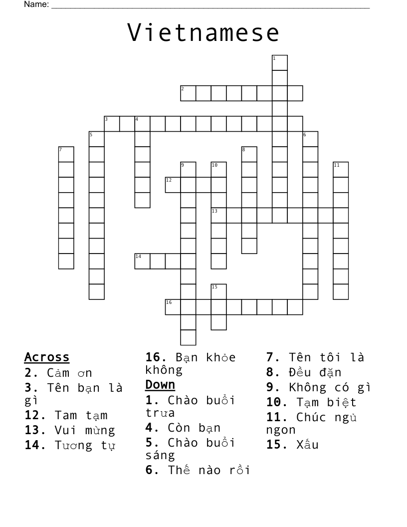 Vietnamese Crossword