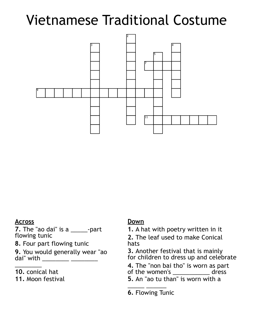 Vietnamese Traditional Costume Crossword
