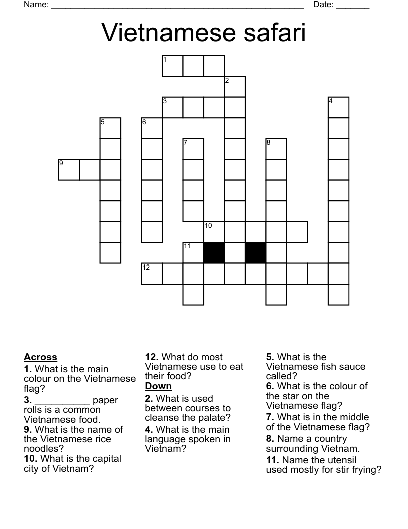 Vietnamese safari Crossword