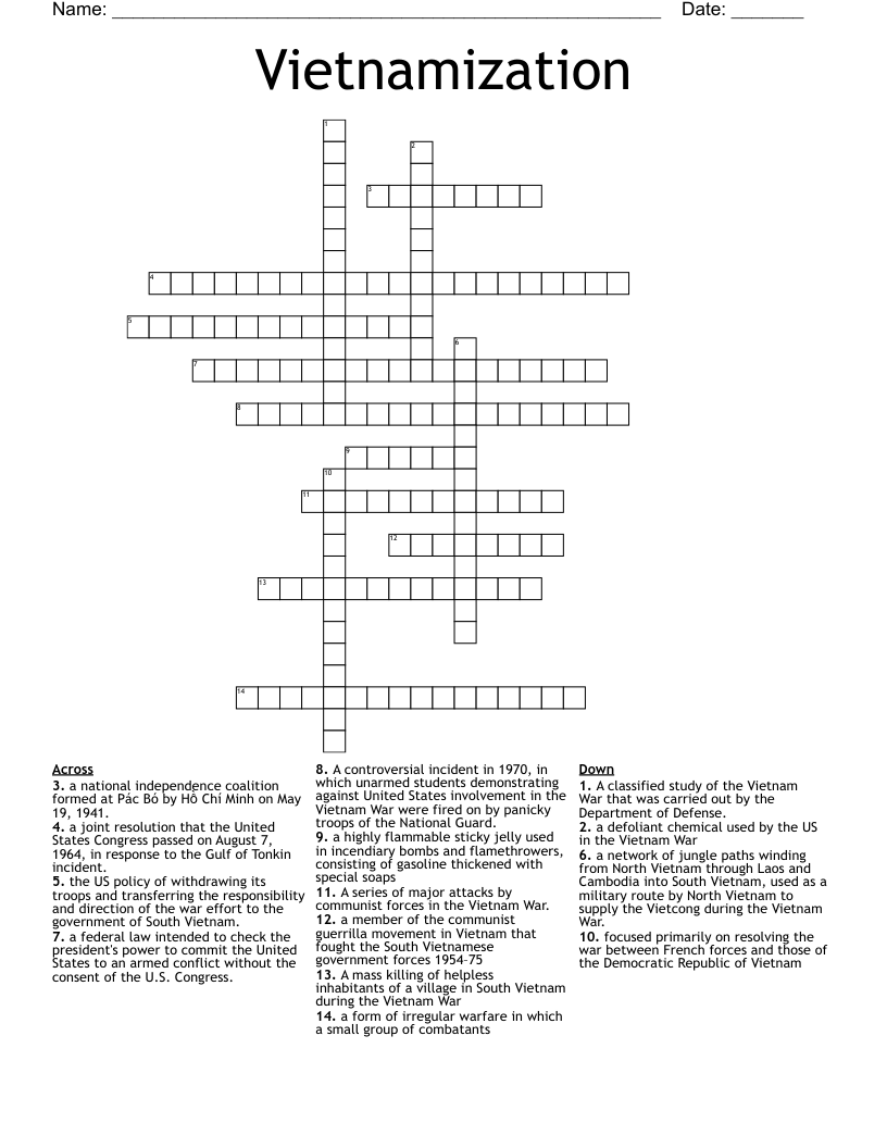 Vietnamization Crossword