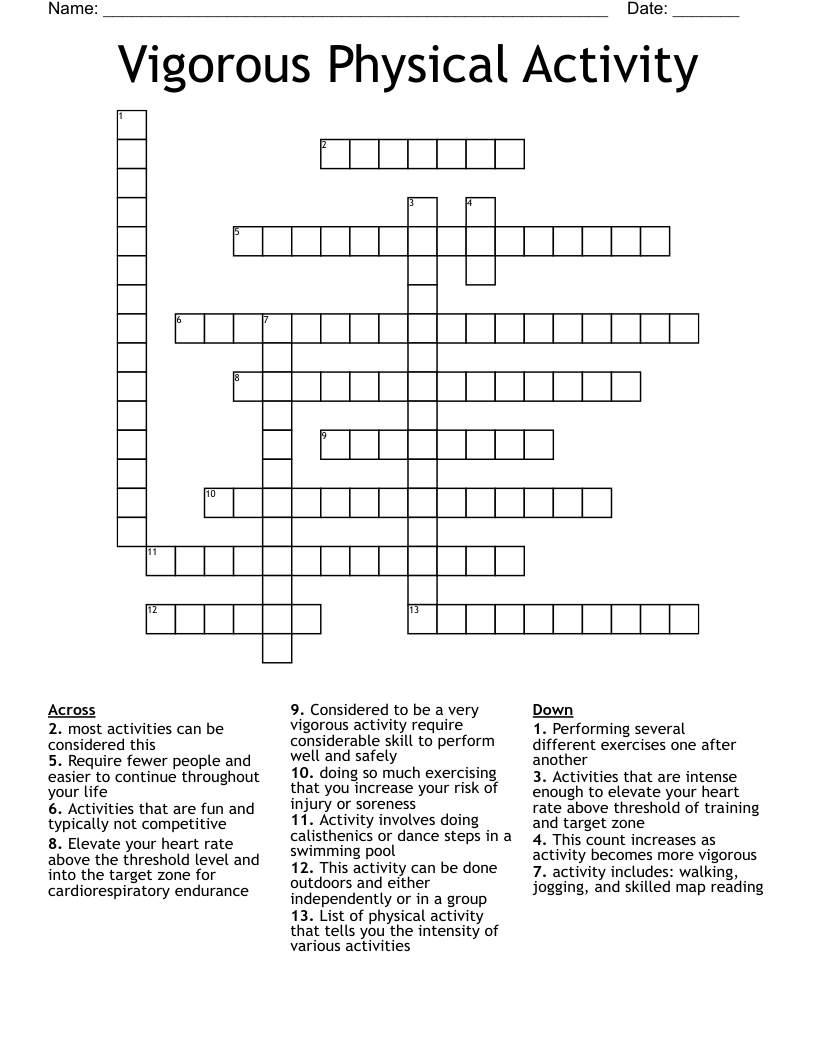 Vigorous Physical Activity Crossword