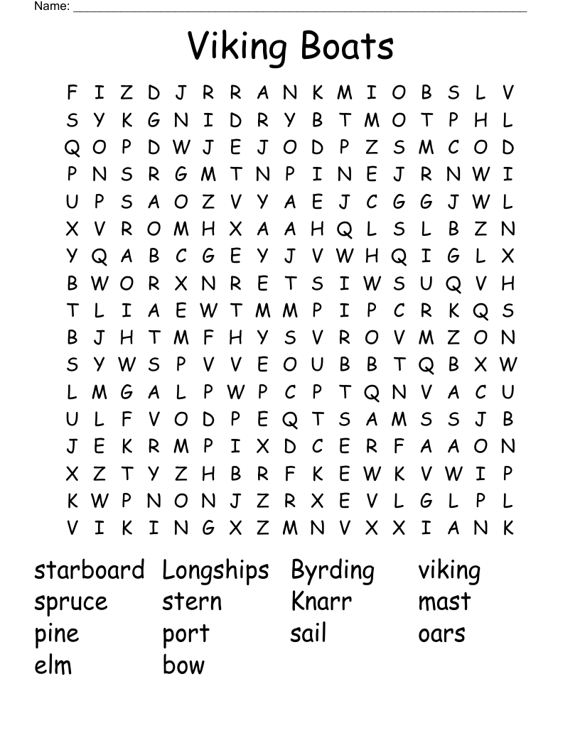 Viking Boats Word Search