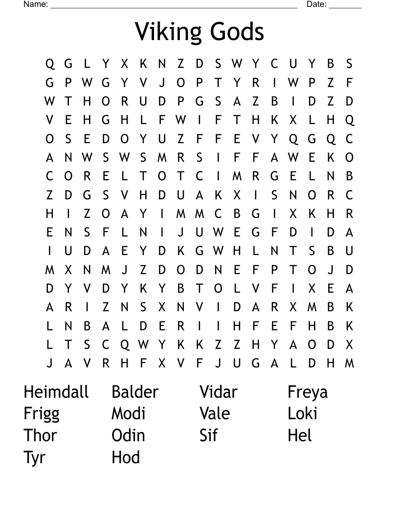 Viking Gods Word Search