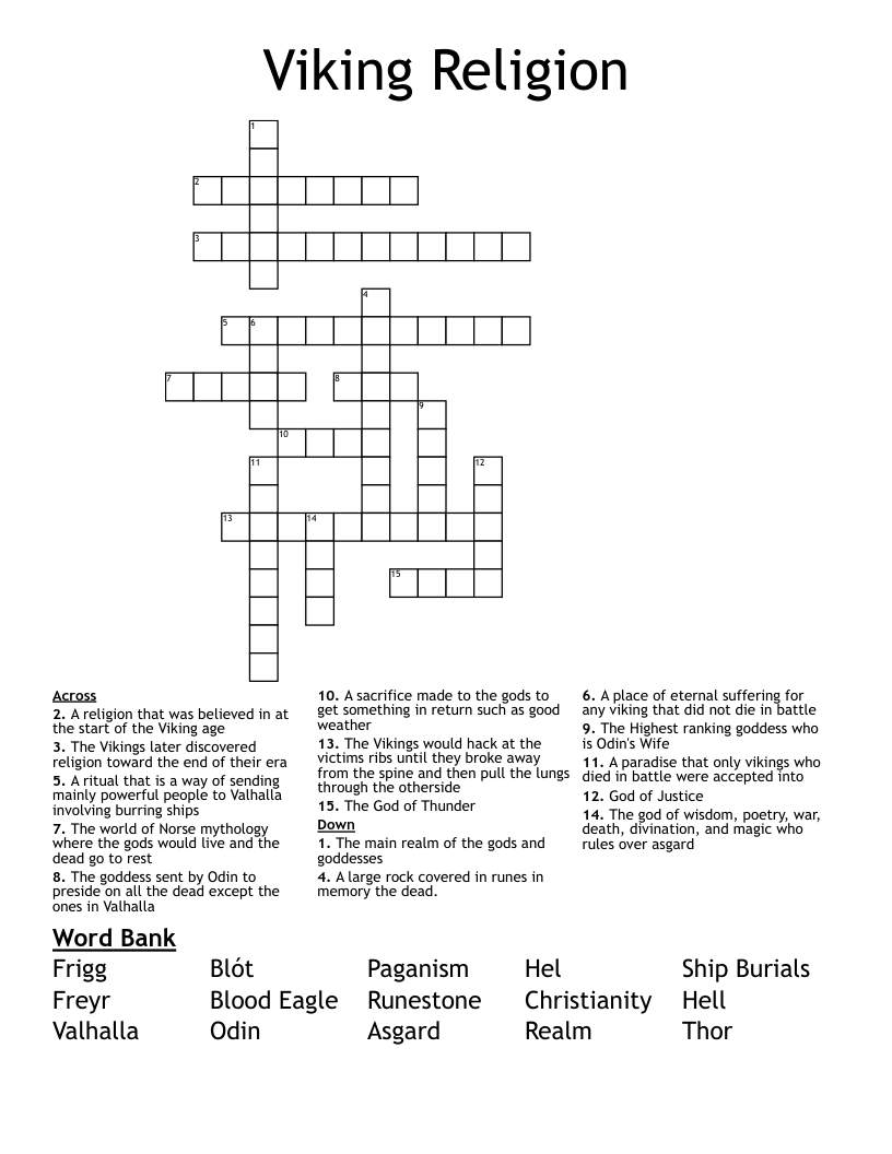 Viking Religion Crossword