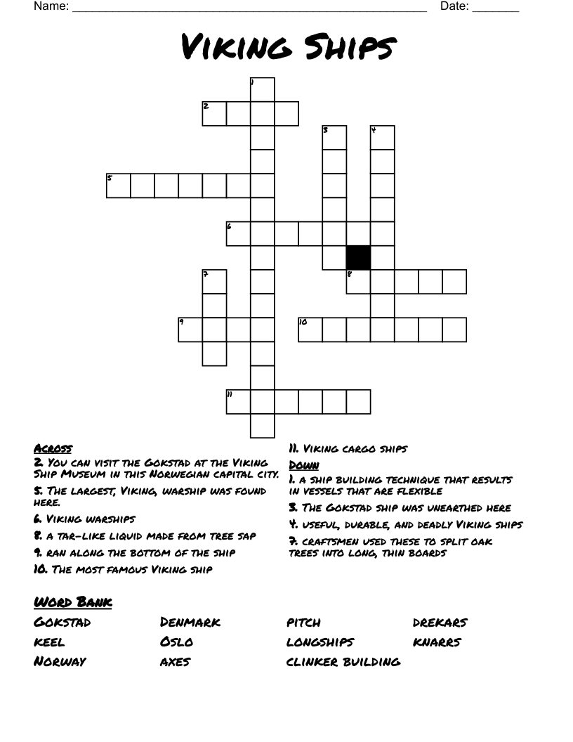 Viking Ships Crossword