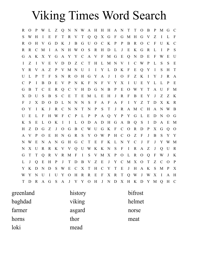Viking Times Word Search