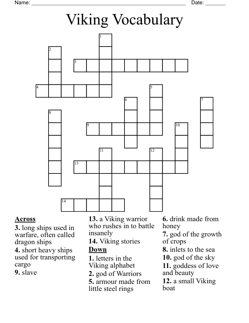 Viking Vocabulary Crossword