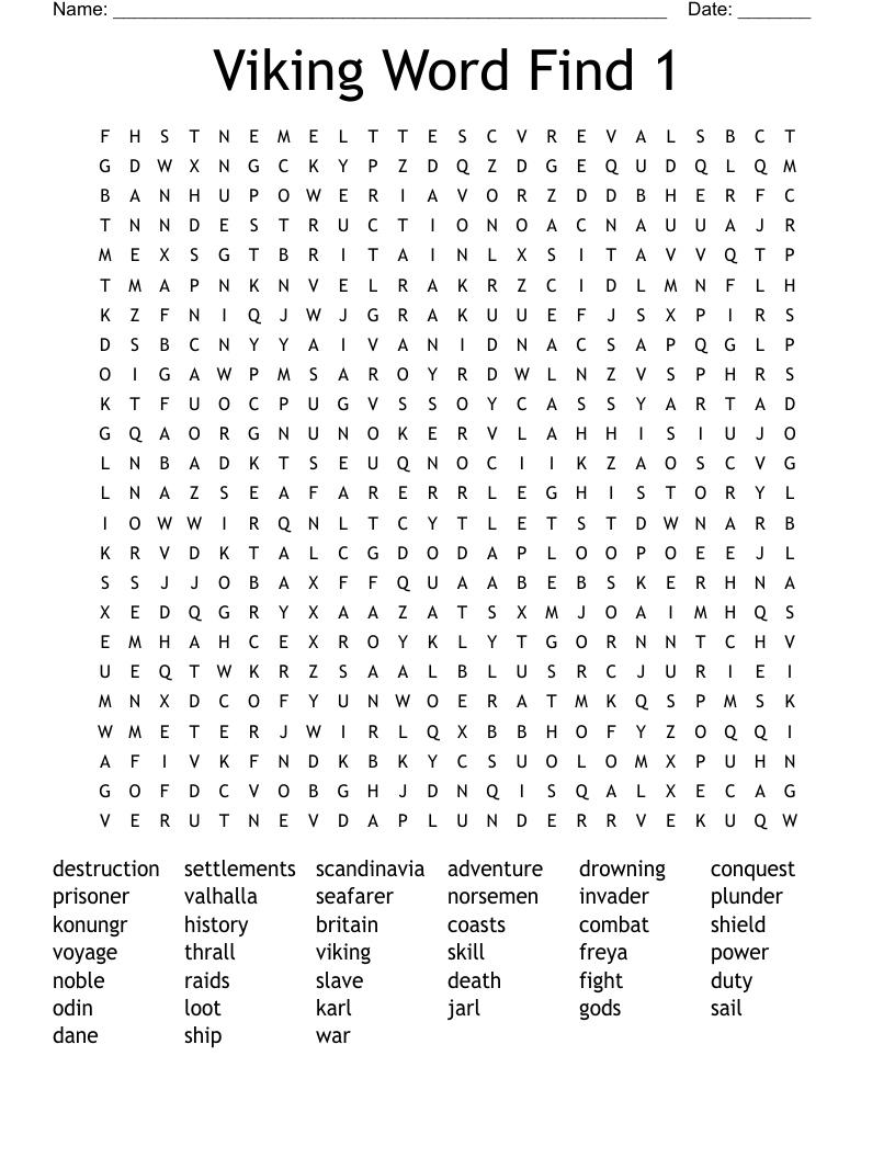 Viking Word Find 1 Word Search