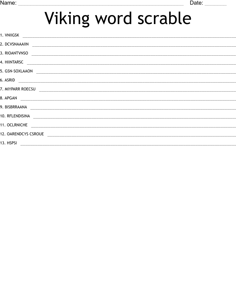 Viking word scrable Word Scramble