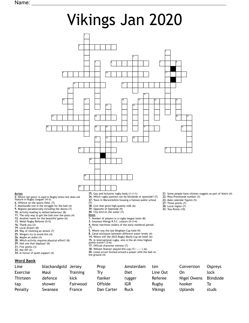 Vikings Jan 2020 Crossword