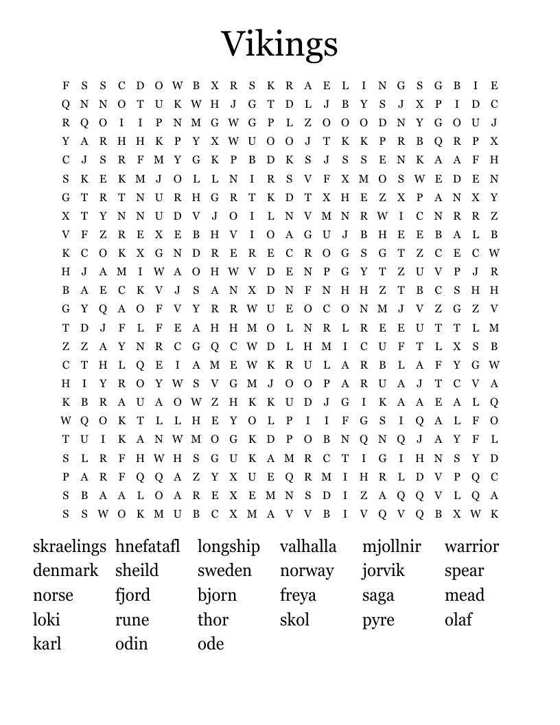 Vikings  Word Search