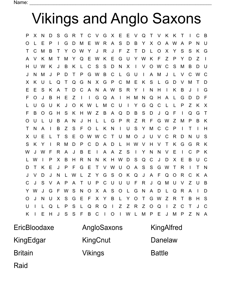 Vikings and Anglo Saxons Word Search