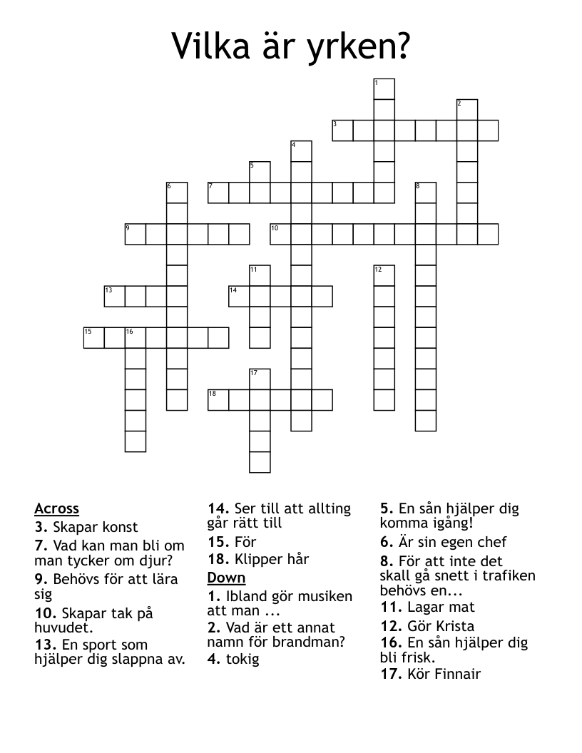 Vilka är yrken? Crossword