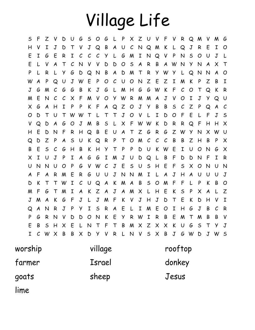 Village Life Word Search