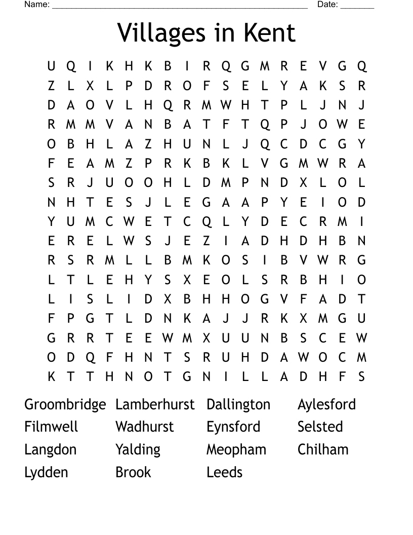 Villages in Kent Word Search