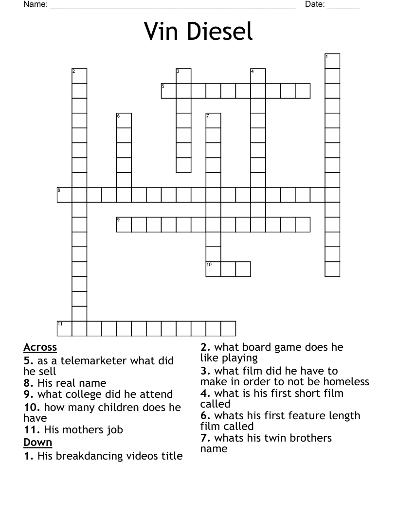 Vin Diesel Crossword