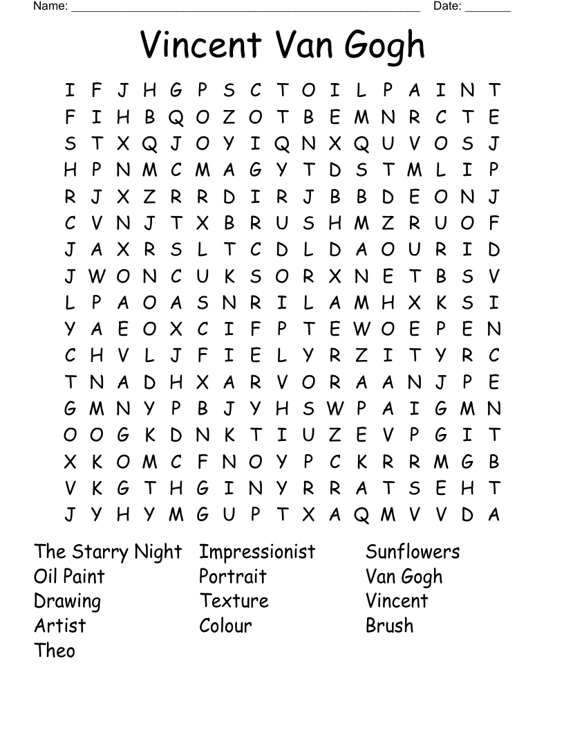 Vincent Van Gogh Word Search