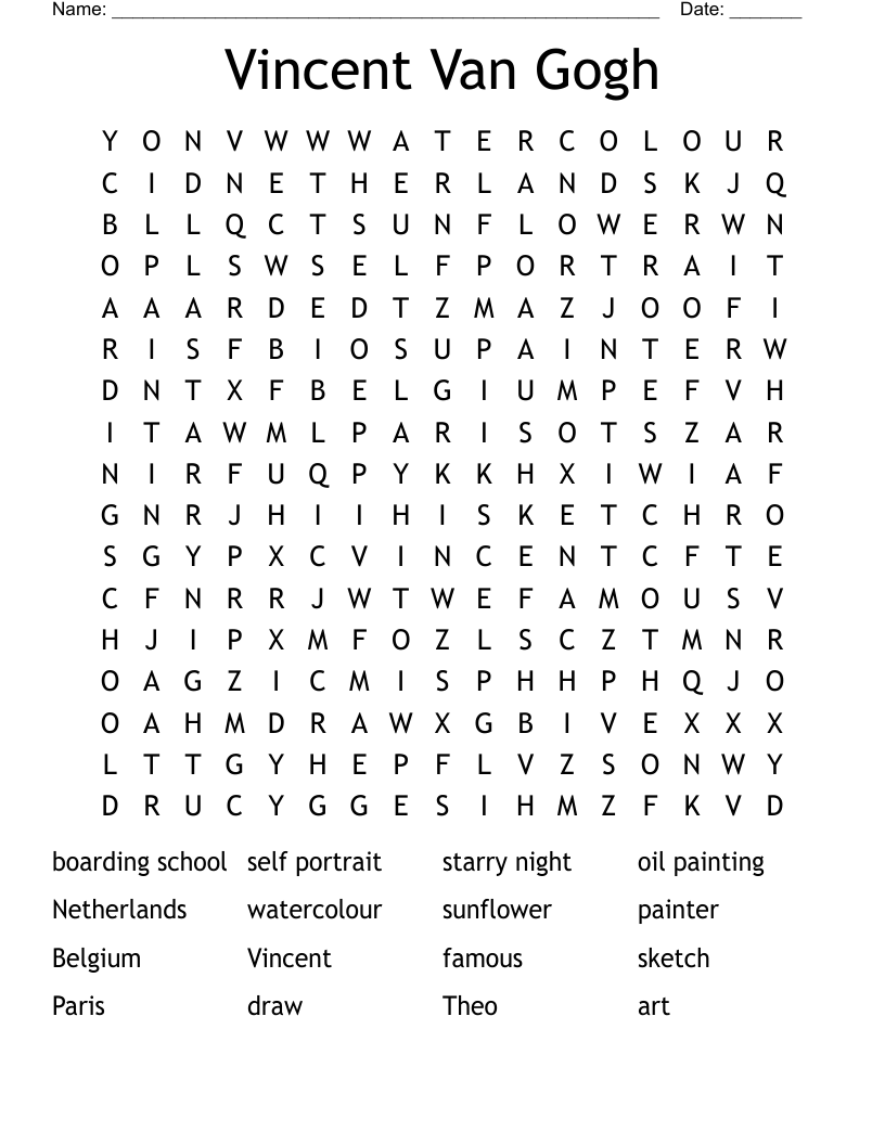 Vincent Van Gogh Word Search