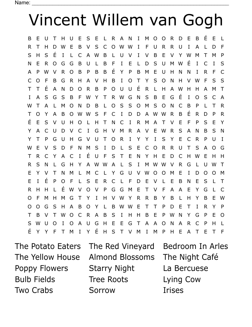 Vincent Willem van Gogh  Word Search