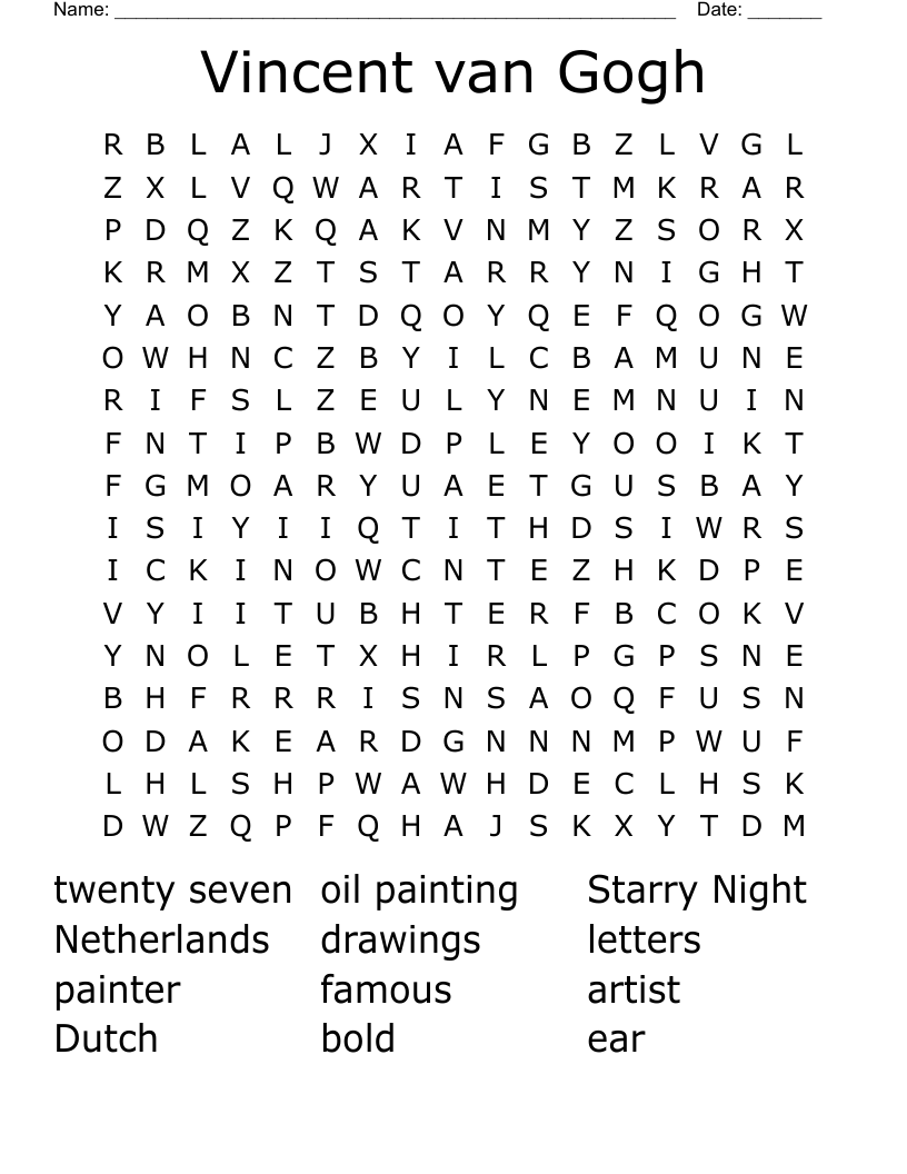 Vincent van Gogh Word Search